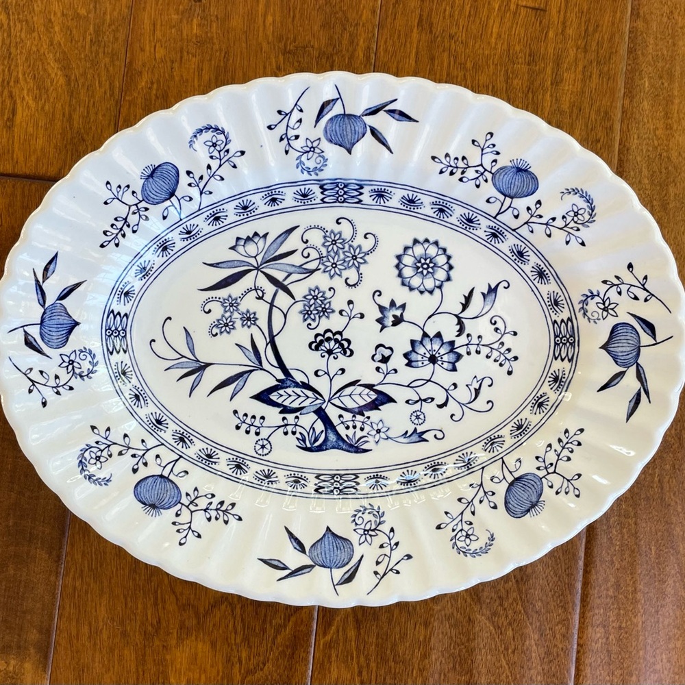 Blue Oval Nordic by J&G Meakin English Ironstone Hand-Engraved  Platter